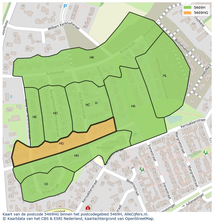 Afbeelding van het postcodegebied 5469 HG op de kaart.
