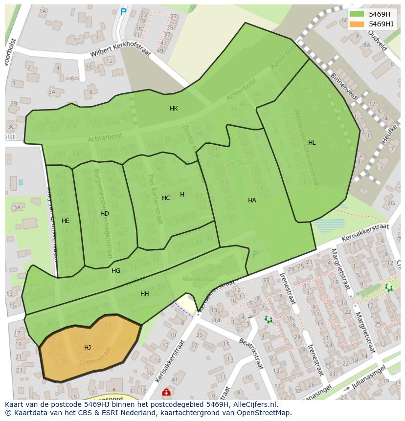 Afbeelding van het postcodegebied 5469 HJ op de kaart.
