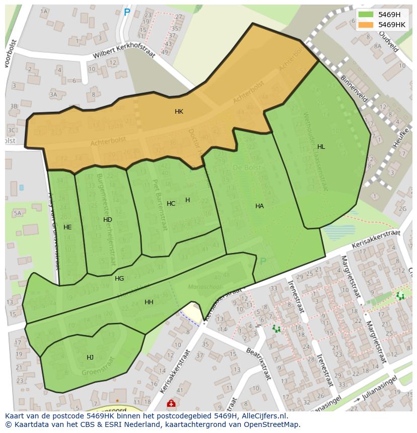 Afbeelding van het postcodegebied 5469 HK op de kaart.