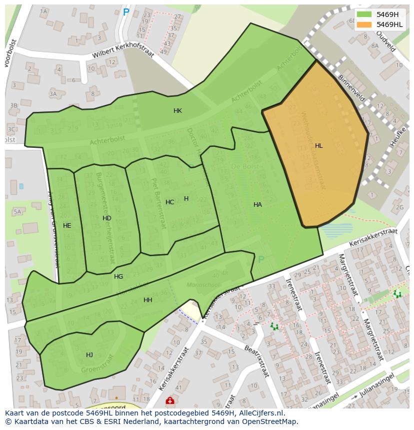 Afbeelding van het postcodegebied 5469 HL op de kaart.