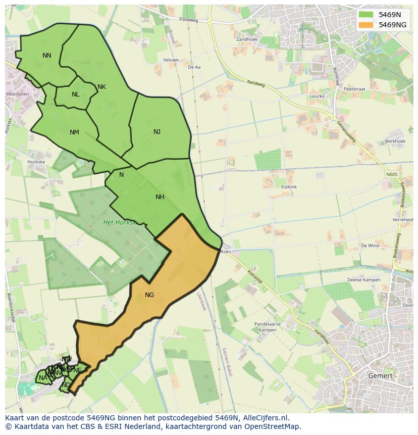 Afbeelding van het postcodegebied 5469 NG op de kaart.