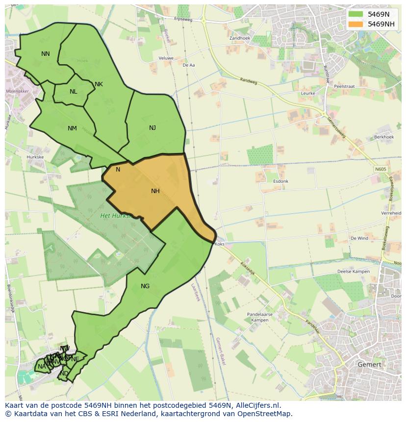 Afbeelding van het postcodegebied 5469 NH op de kaart.