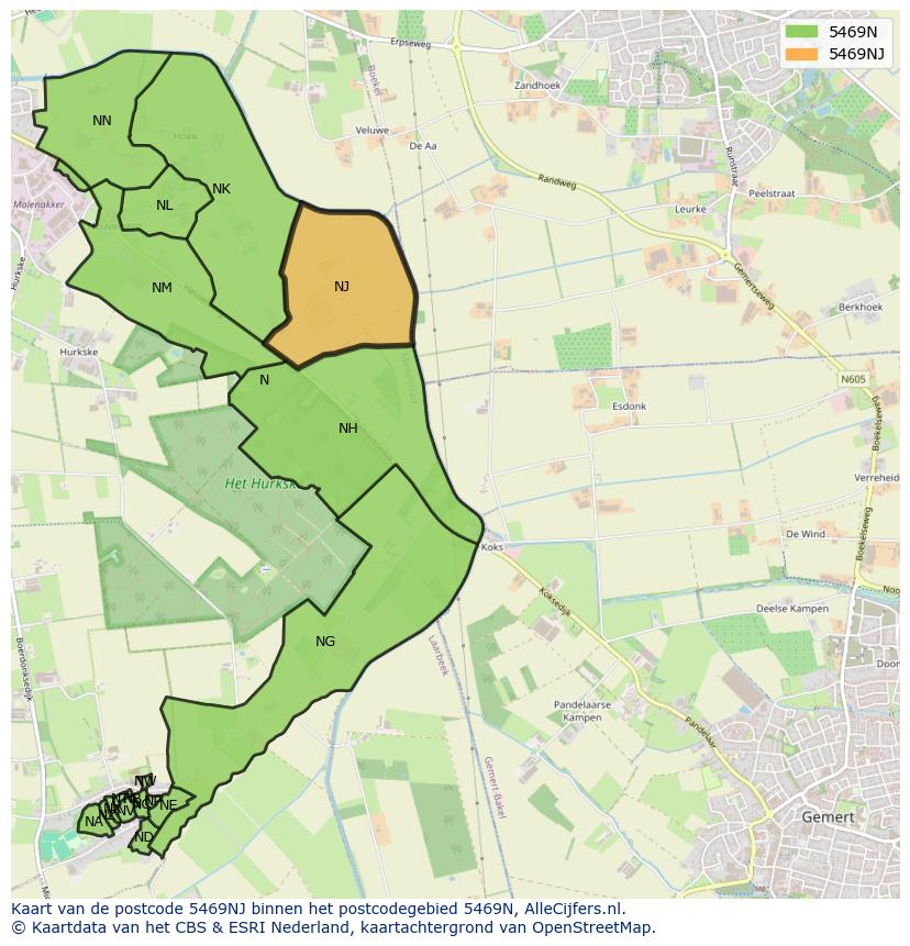 Afbeelding van het postcodegebied 5469 NJ op de kaart.