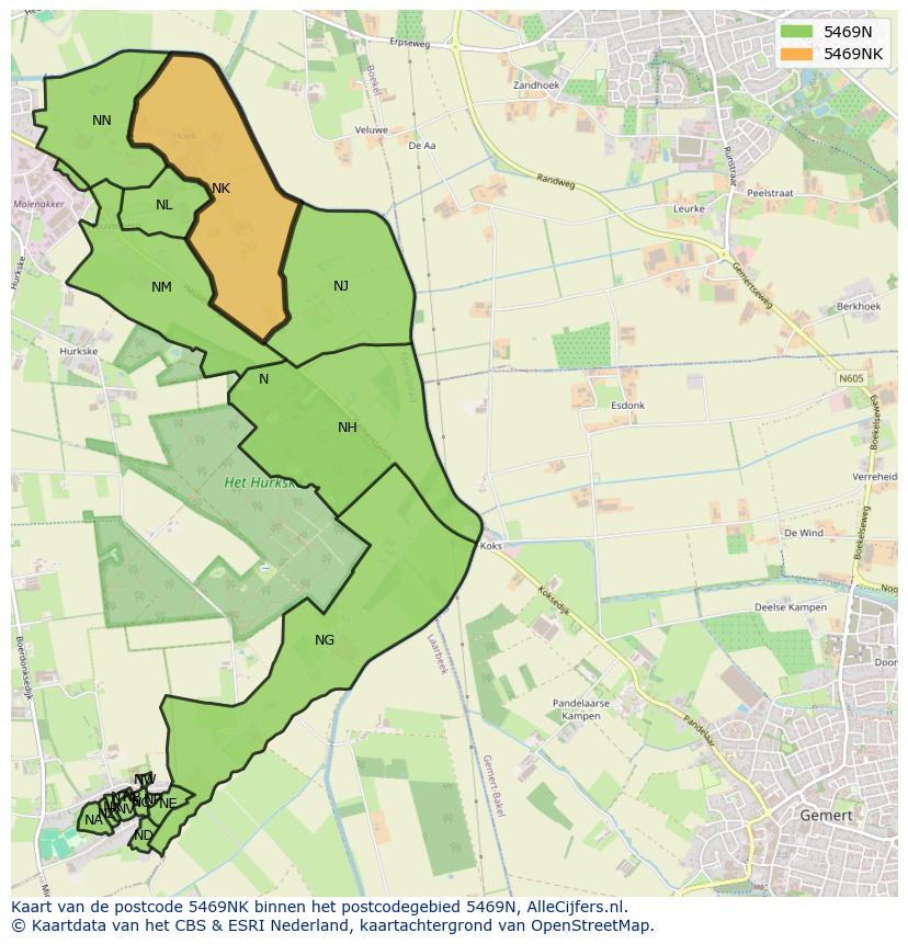 Afbeelding van het postcodegebied 5469 NK op de kaart.