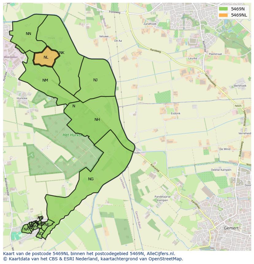 Afbeelding van het postcodegebied 5469 NL op de kaart.