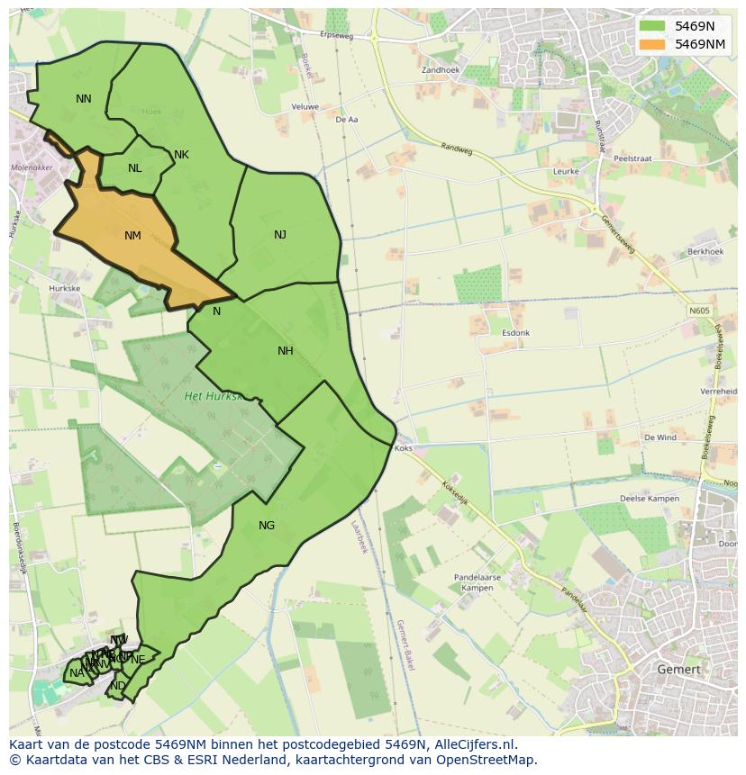 Afbeelding van het postcodegebied 5469 NM op de kaart.