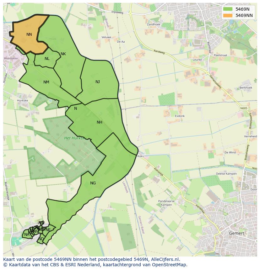Afbeelding van het postcodegebied 5469 NN op de kaart.