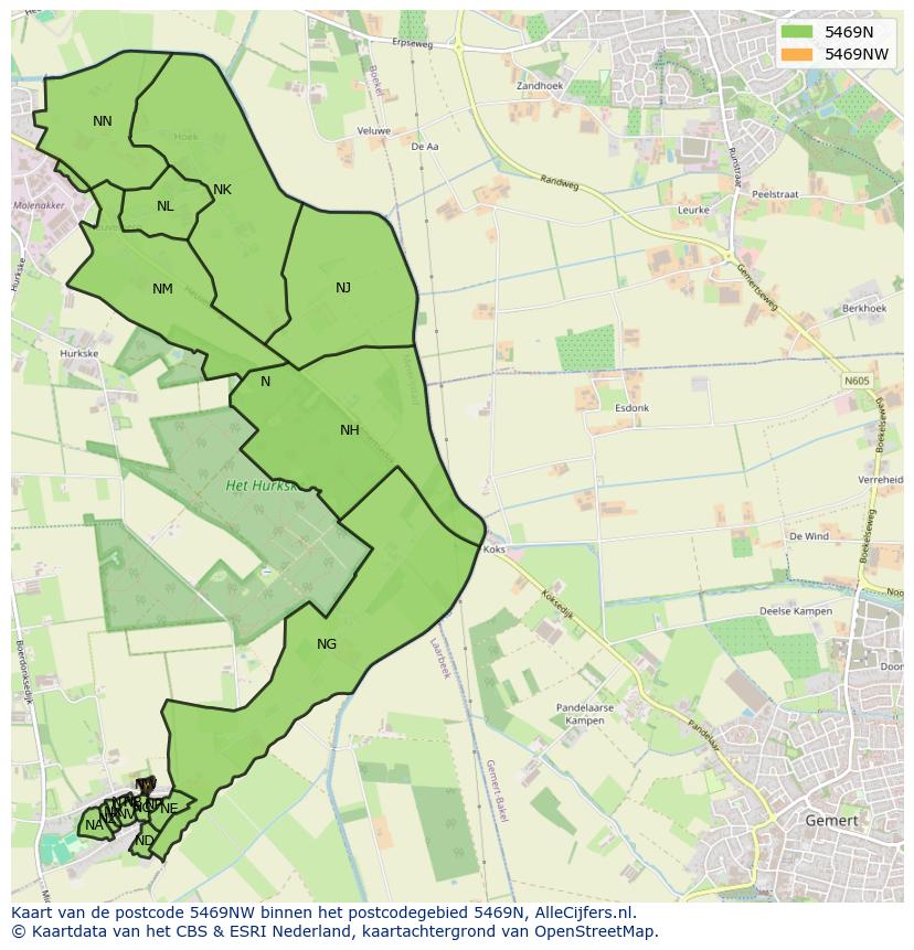 Afbeelding van het postcodegebied 5469 NW op de kaart.