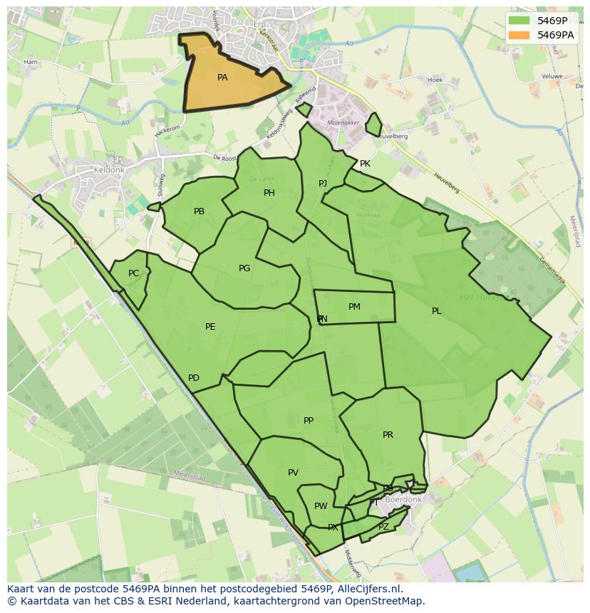 Afbeelding van het postcodegebied 5469 PA op de kaart.