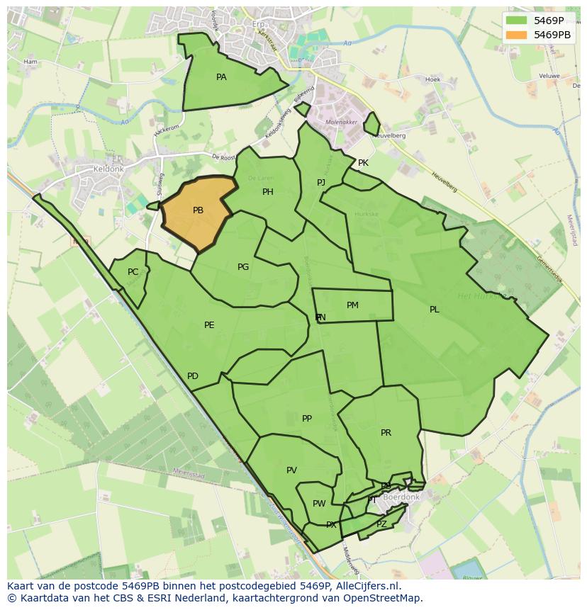 Afbeelding van het postcodegebied 5469 PB op de kaart.