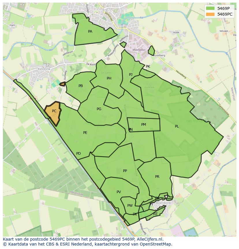Afbeelding van het postcodegebied 5469 PC op de kaart.
