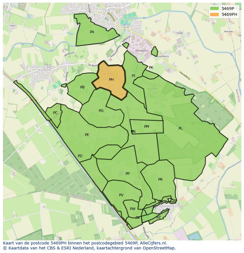 Afbeelding van het postcodegebied 5469 PH op de kaart.