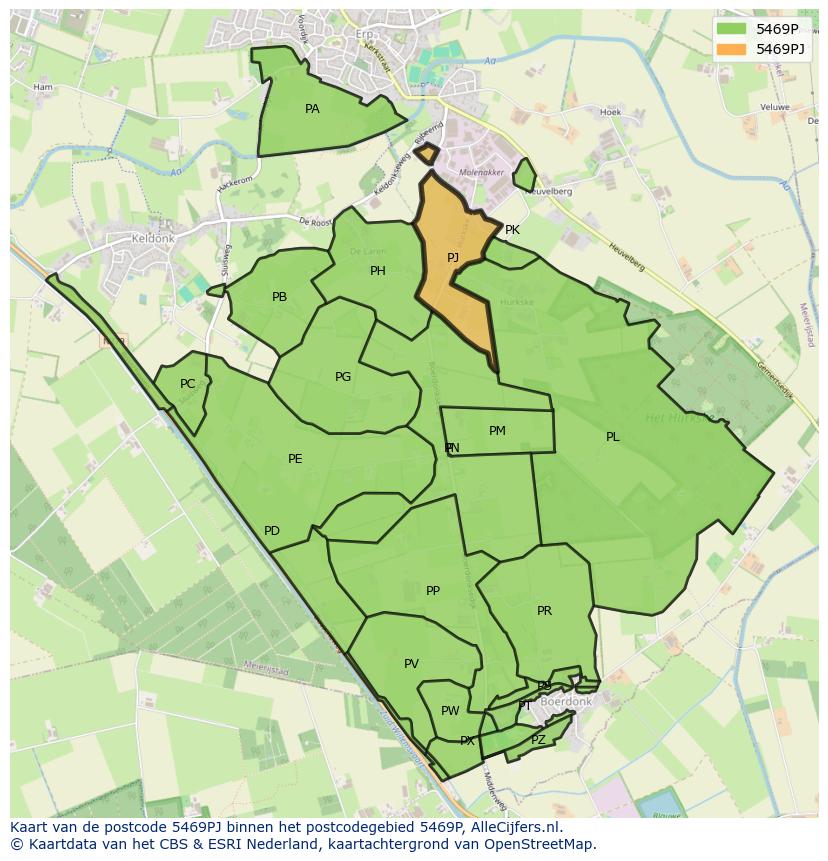 Afbeelding van het postcodegebied 5469 PJ op de kaart.