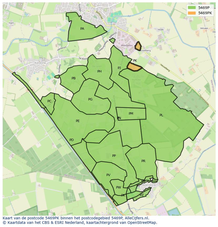 Afbeelding van het postcodegebied 5469 PK op de kaart.