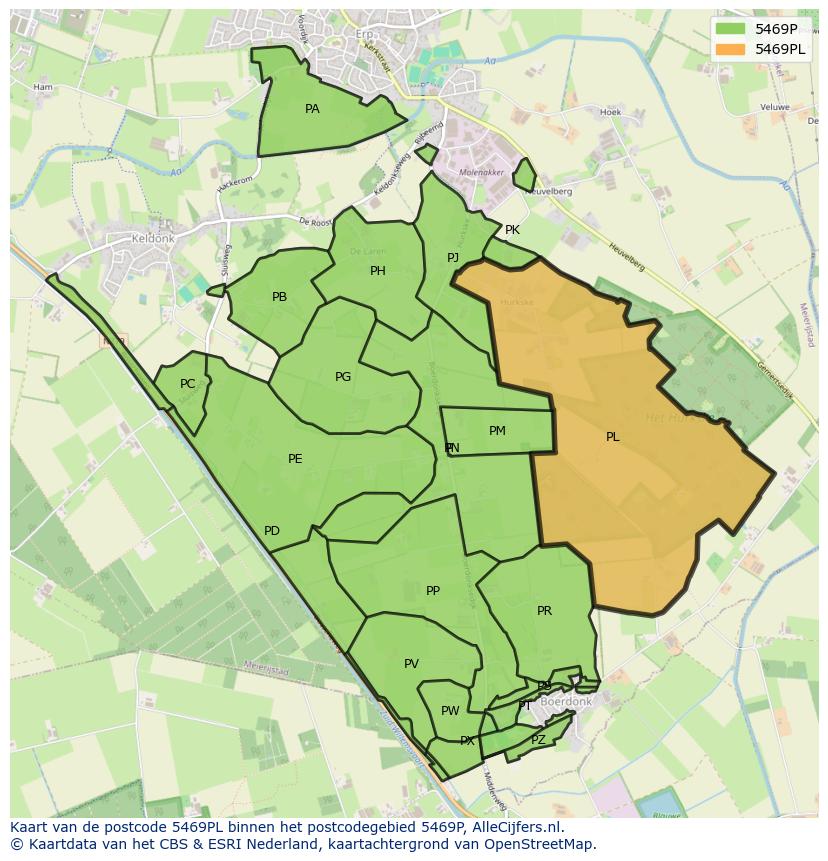 Afbeelding van het postcodegebied 5469 PL op de kaart.