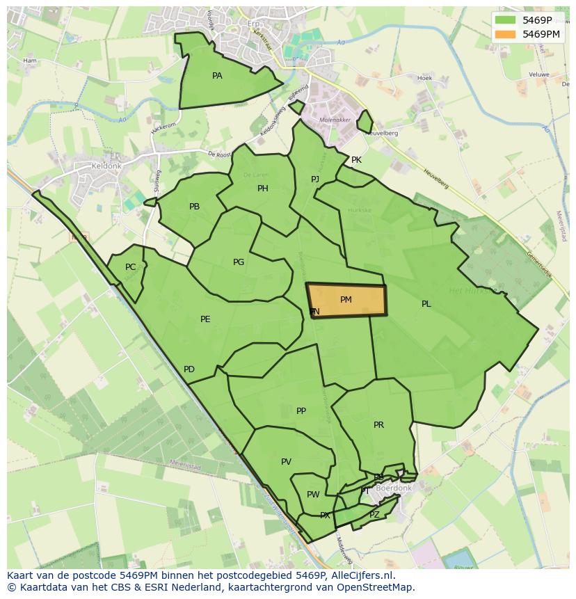 Afbeelding van het postcodegebied 5469 PM op de kaart.