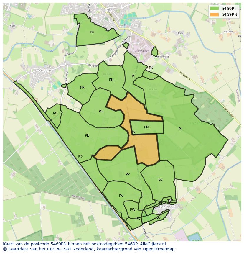 Afbeelding van het postcodegebied 5469 PN op de kaart.