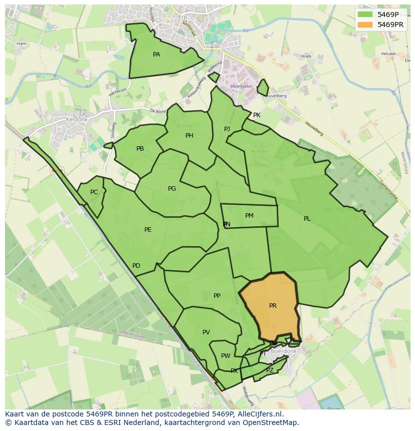 Afbeelding van het postcodegebied 5469 PR op de kaart.