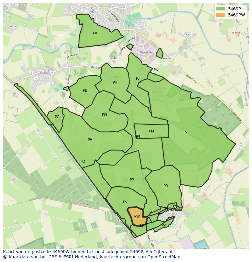 Afbeelding van het postcodegebied 5469 PW op de kaart.