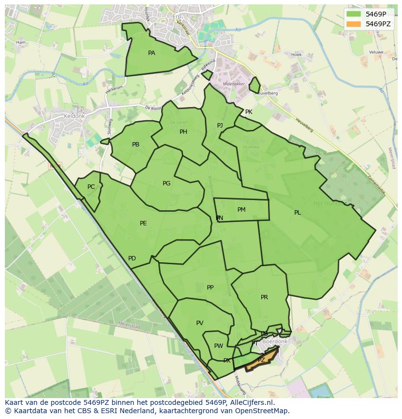 Afbeelding van het postcodegebied 5469 PZ op de kaart.