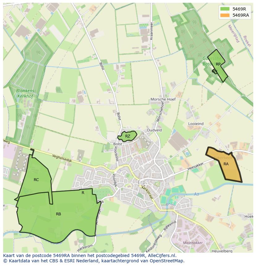 Afbeelding van het postcodegebied 5469 RA op de kaart.