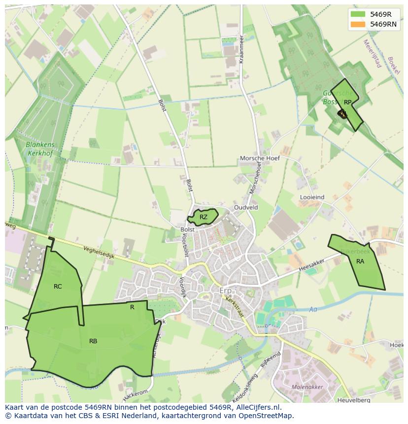 Afbeelding van het postcodegebied 5469 RN op de kaart.