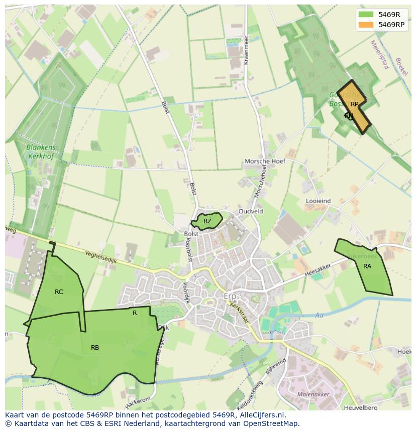 Afbeelding van het postcodegebied 5469 RP op de kaart.
