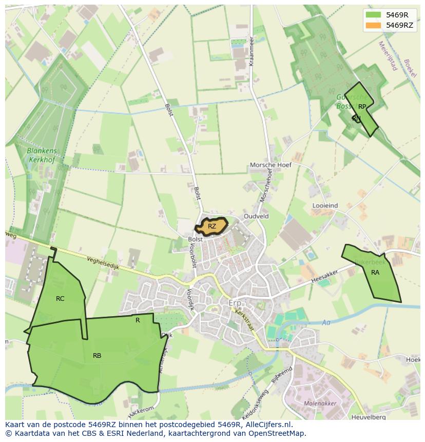 Afbeelding van het postcodegebied 5469 RZ op de kaart.