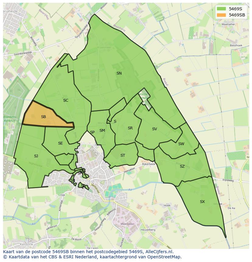 Afbeelding van het postcodegebied 5469 SB op de kaart.
