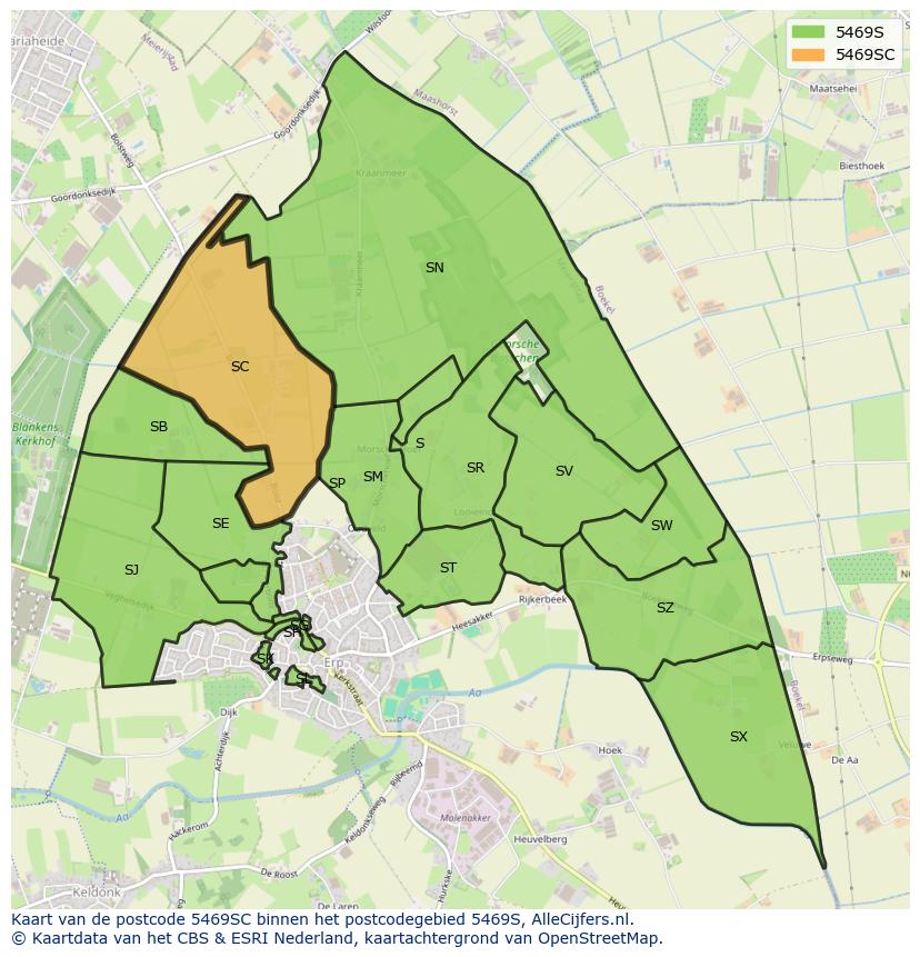 Afbeelding van het postcodegebied 5469 SC op de kaart.