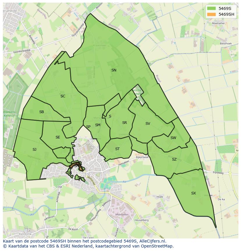 Afbeelding van het postcodegebied 5469 SH op de kaart.