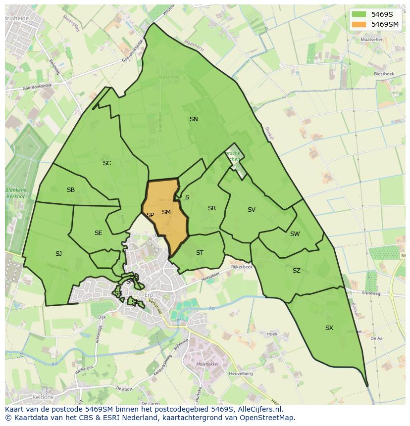 Afbeelding van het postcodegebied 5469 SM op de kaart.