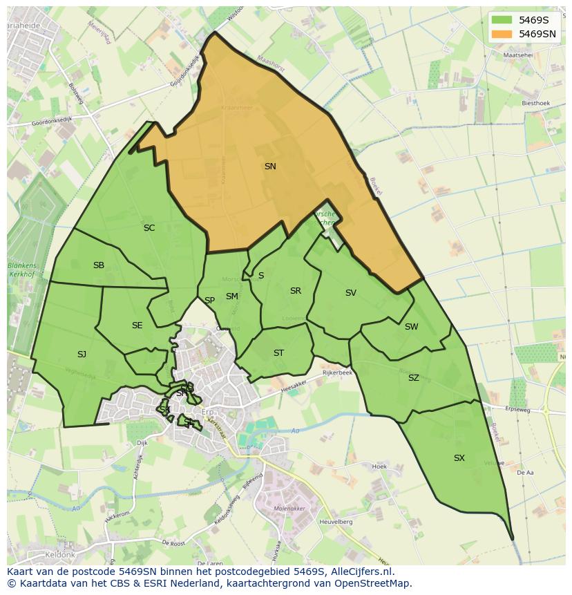 Afbeelding van het postcodegebied 5469 SN op de kaart.