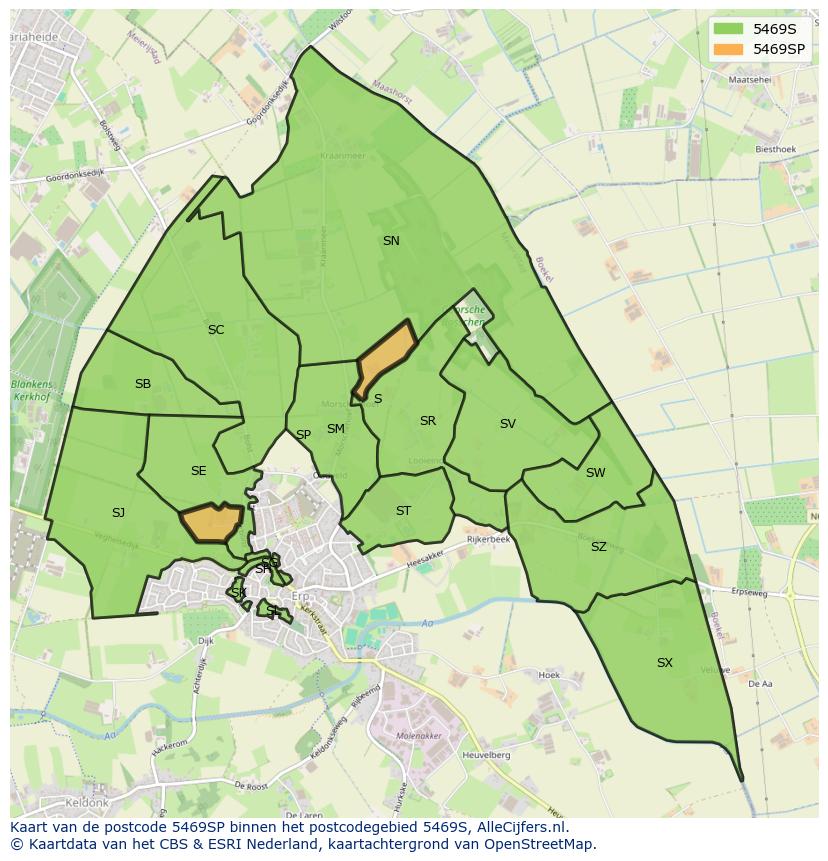 Afbeelding van het postcodegebied 5469 SP op de kaart.