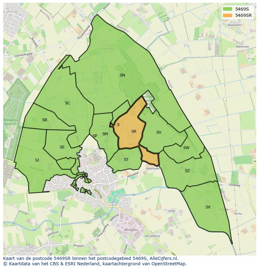 Afbeelding van het postcodegebied 5469 SR op de kaart.