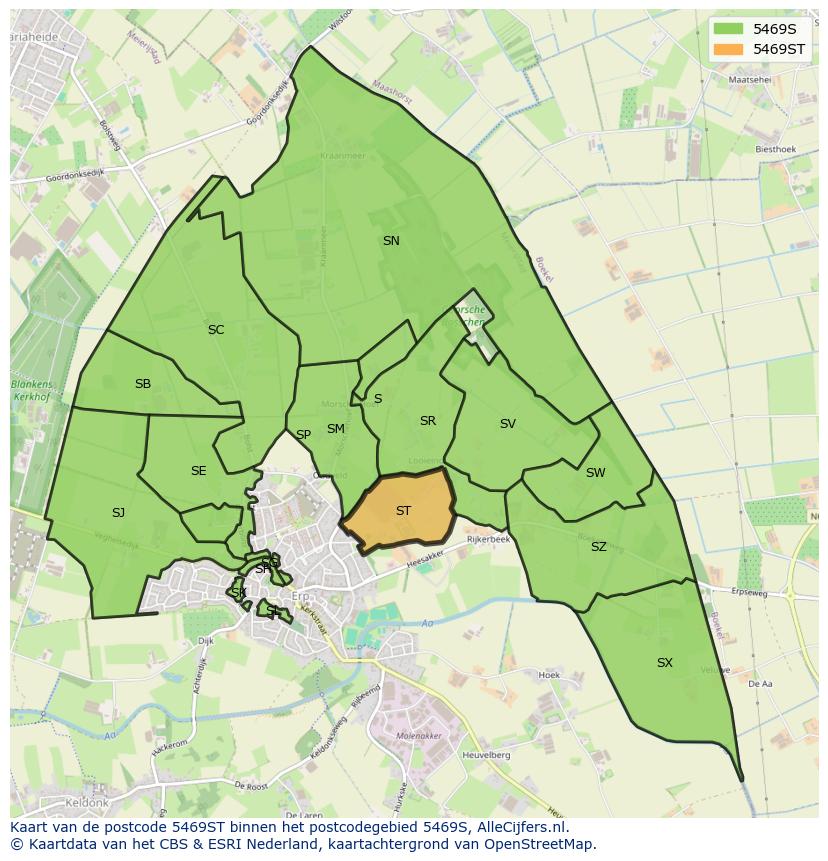 Afbeelding van het postcodegebied 5469 ST op de kaart.
