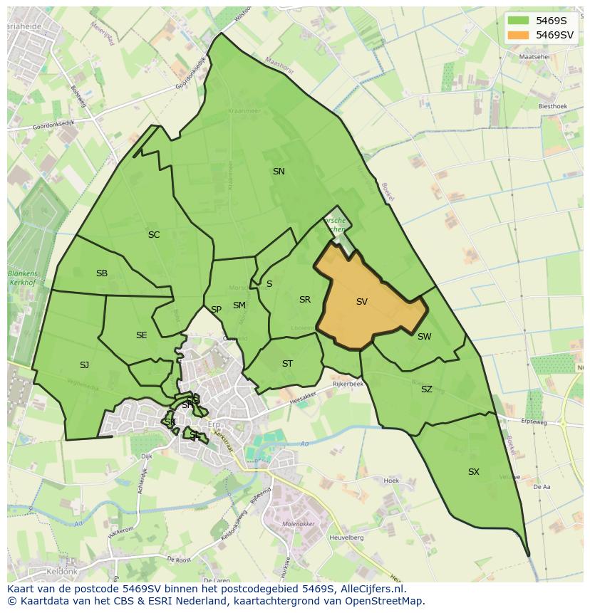 Afbeelding van het postcodegebied 5469 SV op de kaart.