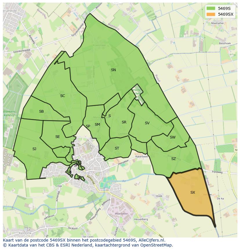 Afbeelding van het postcodegebied 5469 SX op de kaart.