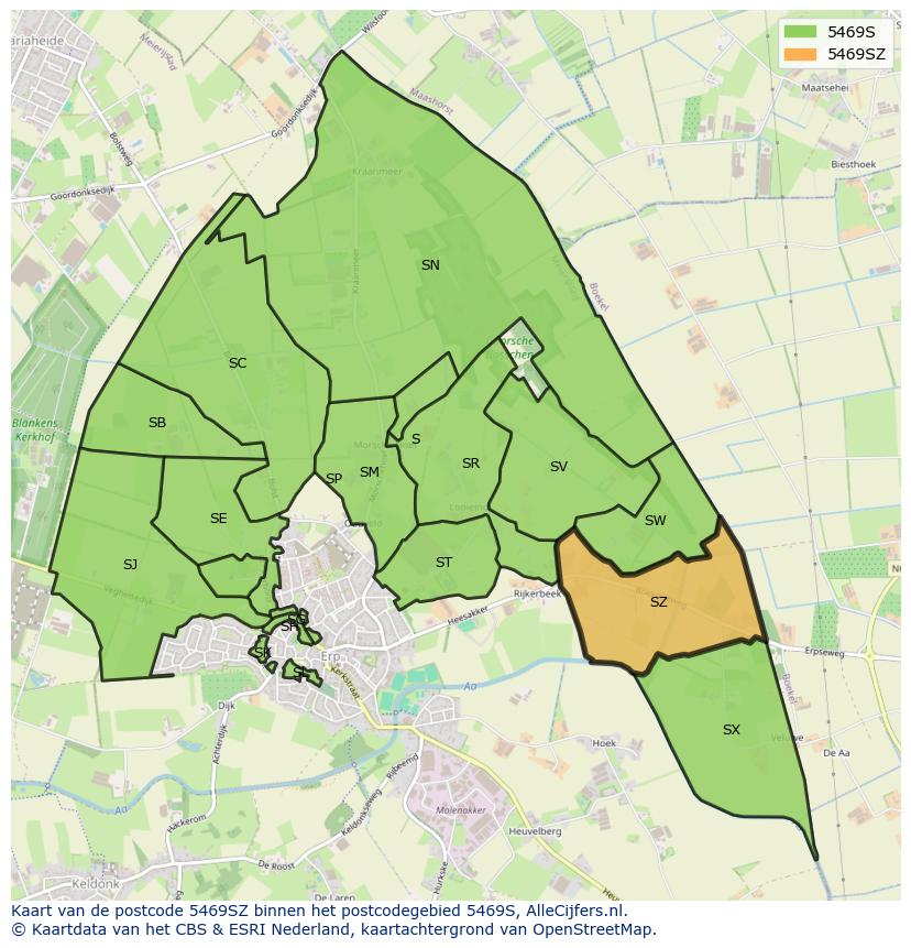Afbeelding van het postcodegebied 5469 SZ op de kaart.