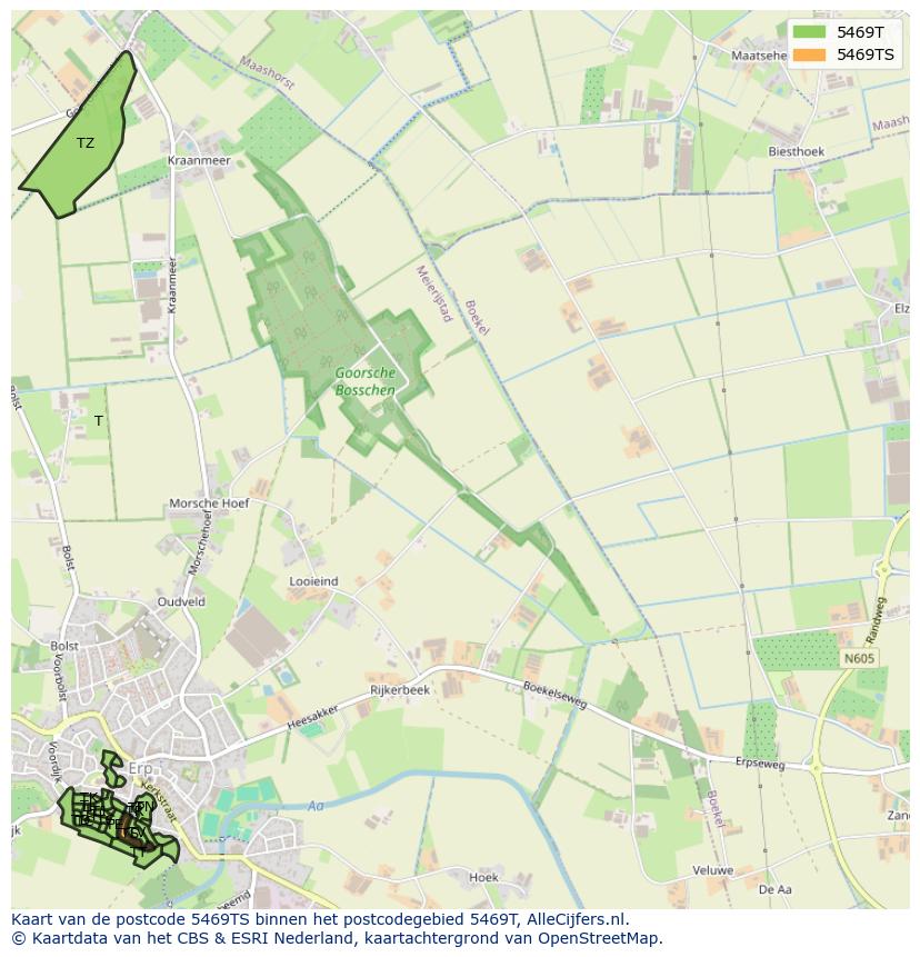 Afbeelding van het postcodegebied 5469 TS op de kaart.