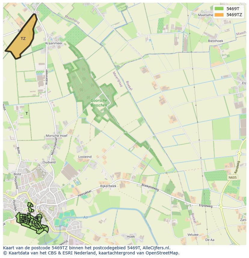 Afbeelding van het postcodegebied 5469 TZ op de kaart.