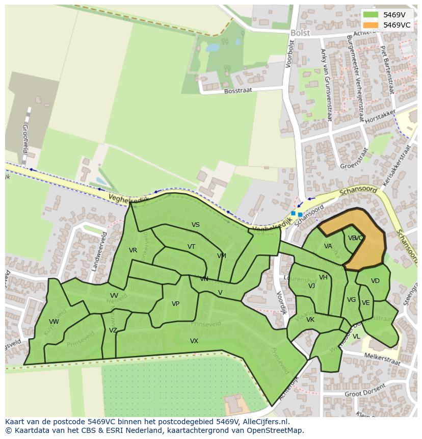 Afbeelding van het postcodegebied 5469 VC op de kaart.