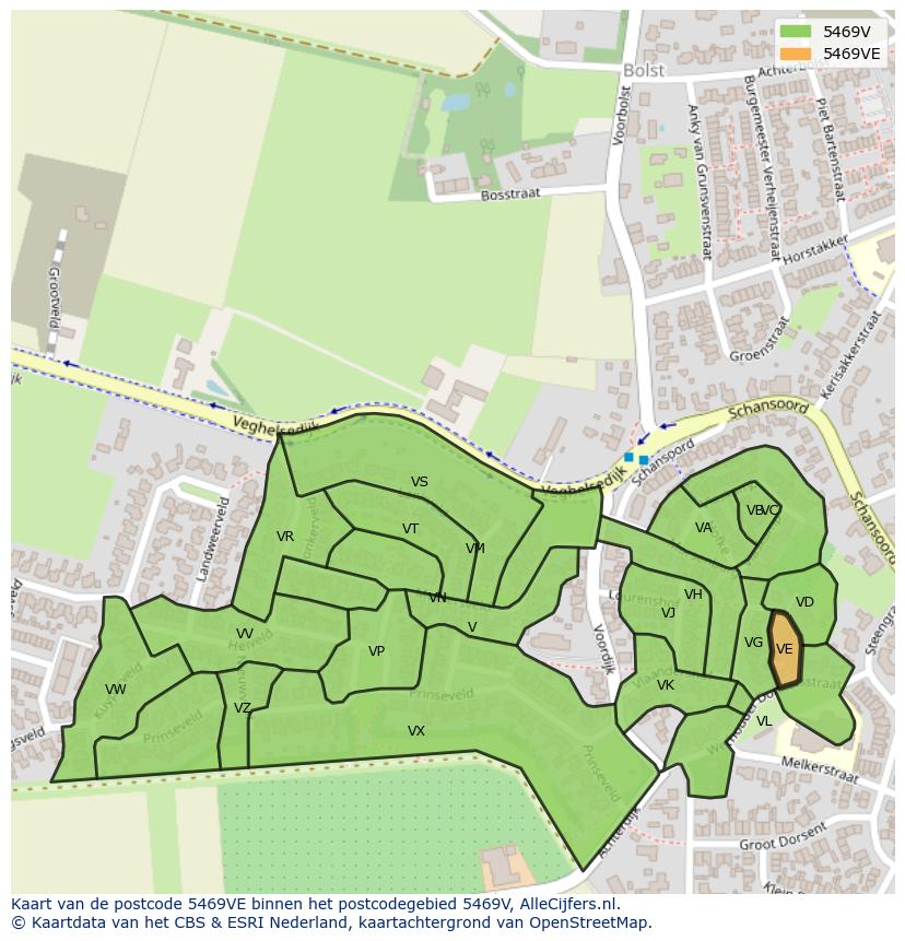 Afbeelding van het postcodegebied 5469 VE op de kaart.