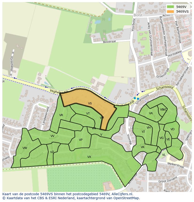 Afbeelding van het postcodegebied 5469 VS op de kaart.
