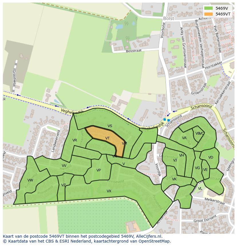 Afbeelding van het postcodegebied 5469 VT op de kaart.
