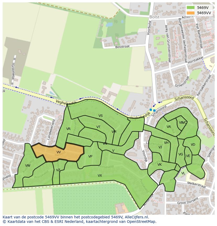 Afbeelding van het postcodegebied 5469 VV op de kaart.