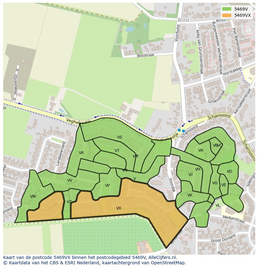 Afbeelding van het postcodegebied 5469 VX op de kaart.