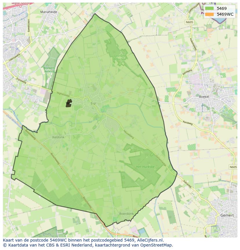 Afbeelding van het postcodegebied 5469 WC op de kaart.