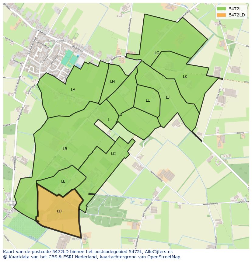 Afbeelding van het postcodegebied 5472 LD op de kaart.