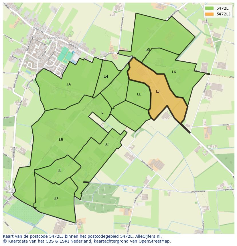 Afbeelding van het postcodegebied 5472 LJ op de kaart.